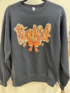 Thanksgiving Sweatshirt Black Thankful with Orange Bow Size Medium