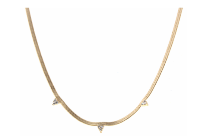 JANE MARIE 16" SNAKE CHAIN NECKLACE WITH CZ TRIANGLES AND 3" EXTENDER