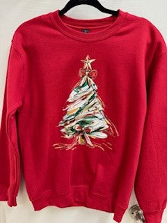 Christmas Sweatshirt Red Sweatshirt with Christmas Tree Size Small