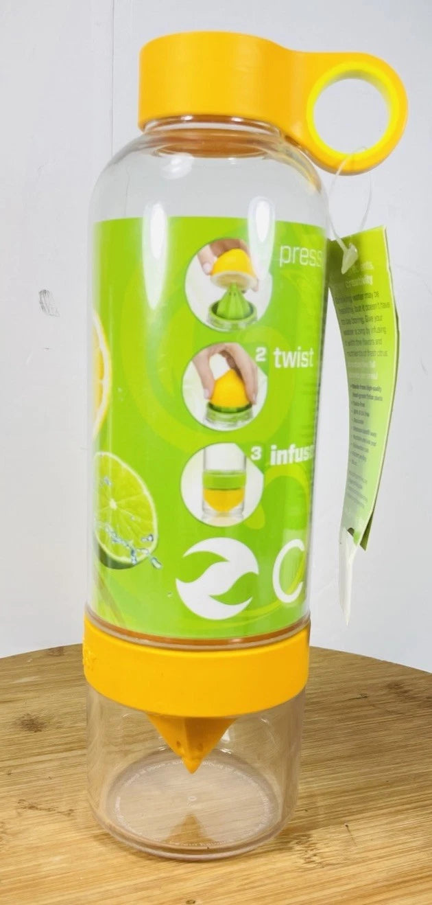 CITRUS ZINGER WATER BOTTLE 28 OZ. ORANGE dish washer safe- BUNDLED with 3 extra colored lids/straws@ infusion slicer