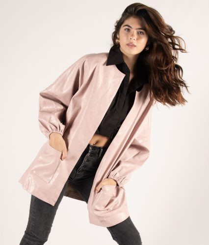 FAUX LEATHER BILLOWY SLEEVE JACKET ROSETTE AND OLIVE XS/S