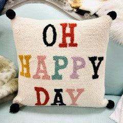 Oh Happy Day Wool Hook Pillow 18x18