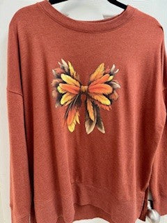 Thanksgiving Sweatshirt Rust Split Side/Lower in the Black with Wheat Graphic Size Large