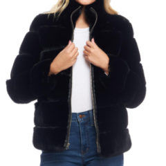 Fabulous Fur Black Faux Fur Uptown Mink Jacket Medium Length 33"
