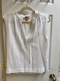 Waffle V-Neck White Top LARGE